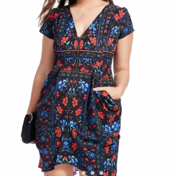 City Chic Folk Dance Print Zip Front Pleat Tunic Dress 16/Small - Picture 1 of 13